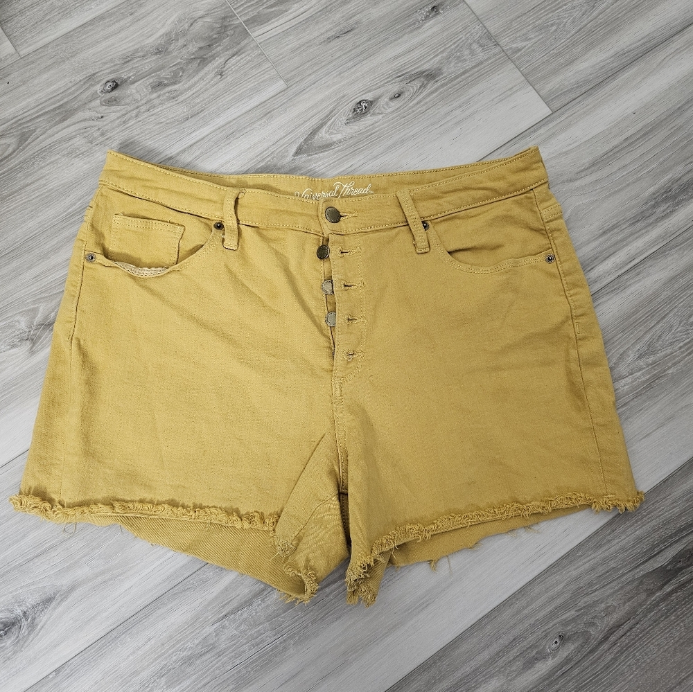 Universal Thread Mustard Yellow Button-Fly Denim Shorts